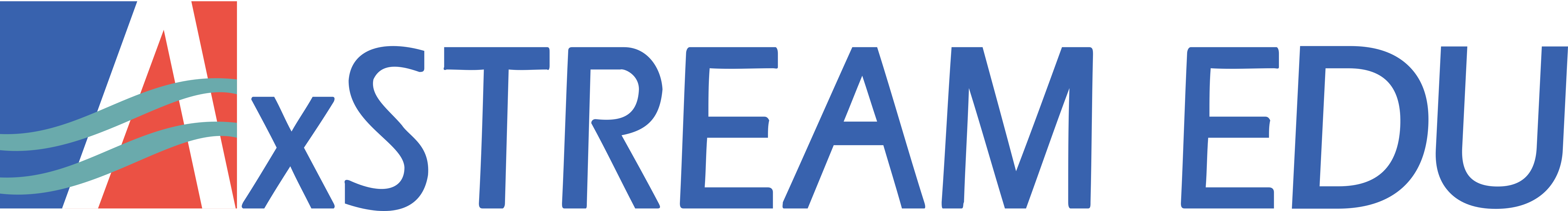 Logo of xSTREAM EDU, featuring stylized text with a red and blue design element on the left and three green waves.
