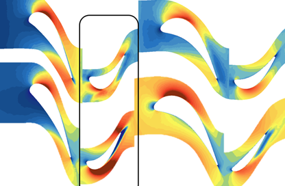 Colorful fluid dynamics simulation with wavy patterns in blue, red, and yellow, flowing horizontally. A black rectangle outlines a section in the center.