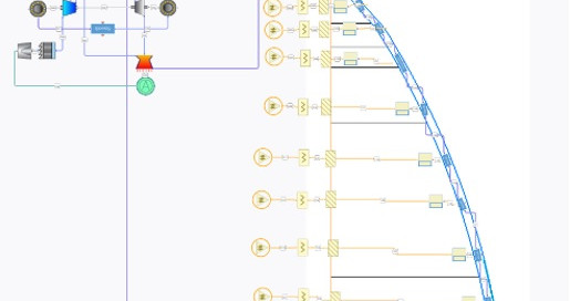 A technical diagram showing a complex flowchart with interconnected symbols, lines, and circular nodes, possibly representing an engineering or industrial process.