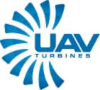 Logo of UAV Turbines featuring stylized blue turbine blades encircling the text "UAV Turbines.