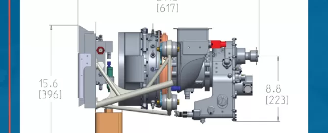 Technical diagram showing the dimensions of a mechanical component. Width is 24.3 inches, height is 15.6 inches, and depth is 8.8 inches.