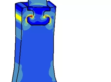 Computer-generated image displaying a blue and yellow fluid dynamics simulation around a bifurcated structure, with contour lines above.