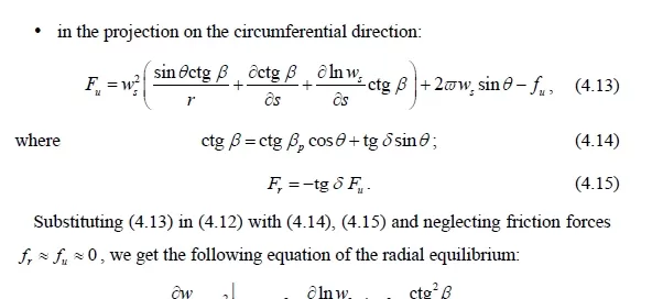Mathematical equations detailing radial and circumferential projections and dynamic equilibrium principles.