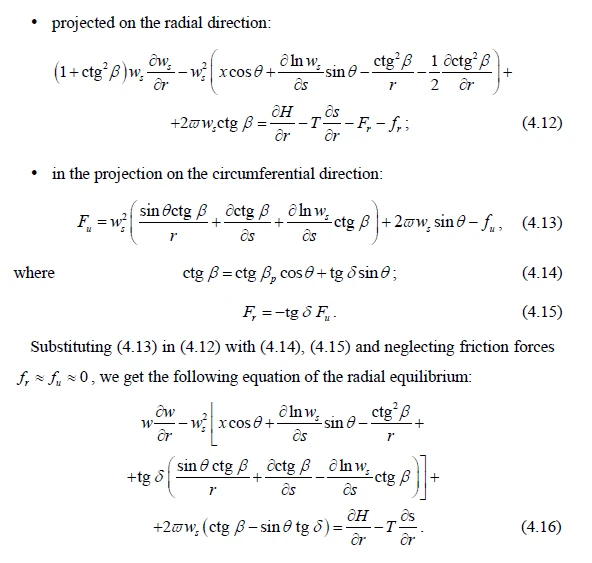 Mathematical equations detailing radial and circumferential projections and dynamic equilibrium principles.