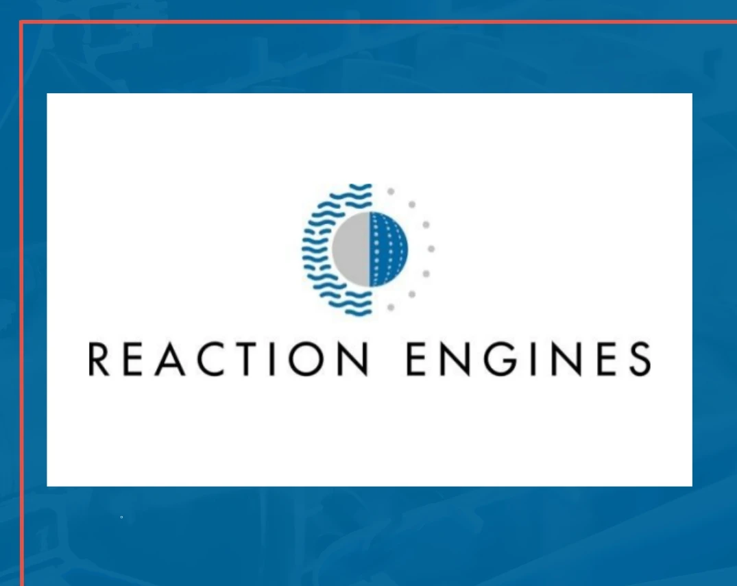 Logo of Reaction Engines, featuring a stylized circle design with blue waves and dots, above the company name in bold, black letters.