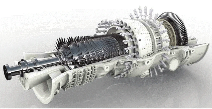 Illustration of a complex mechanical turbine with multiple gears and blades, showcasing the intricate engineering details typical of advanced turbomachinery, a testament to Softinway's expertise in precision components.