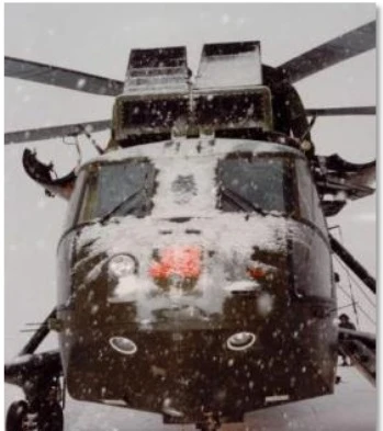 Helicopter covered with ice