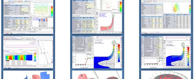 Design schematics and 3D models for a fuel turbine, fuel pump, and oxidizer pump are displayed in three columns. Each column includes data charts and colorful diagrams.