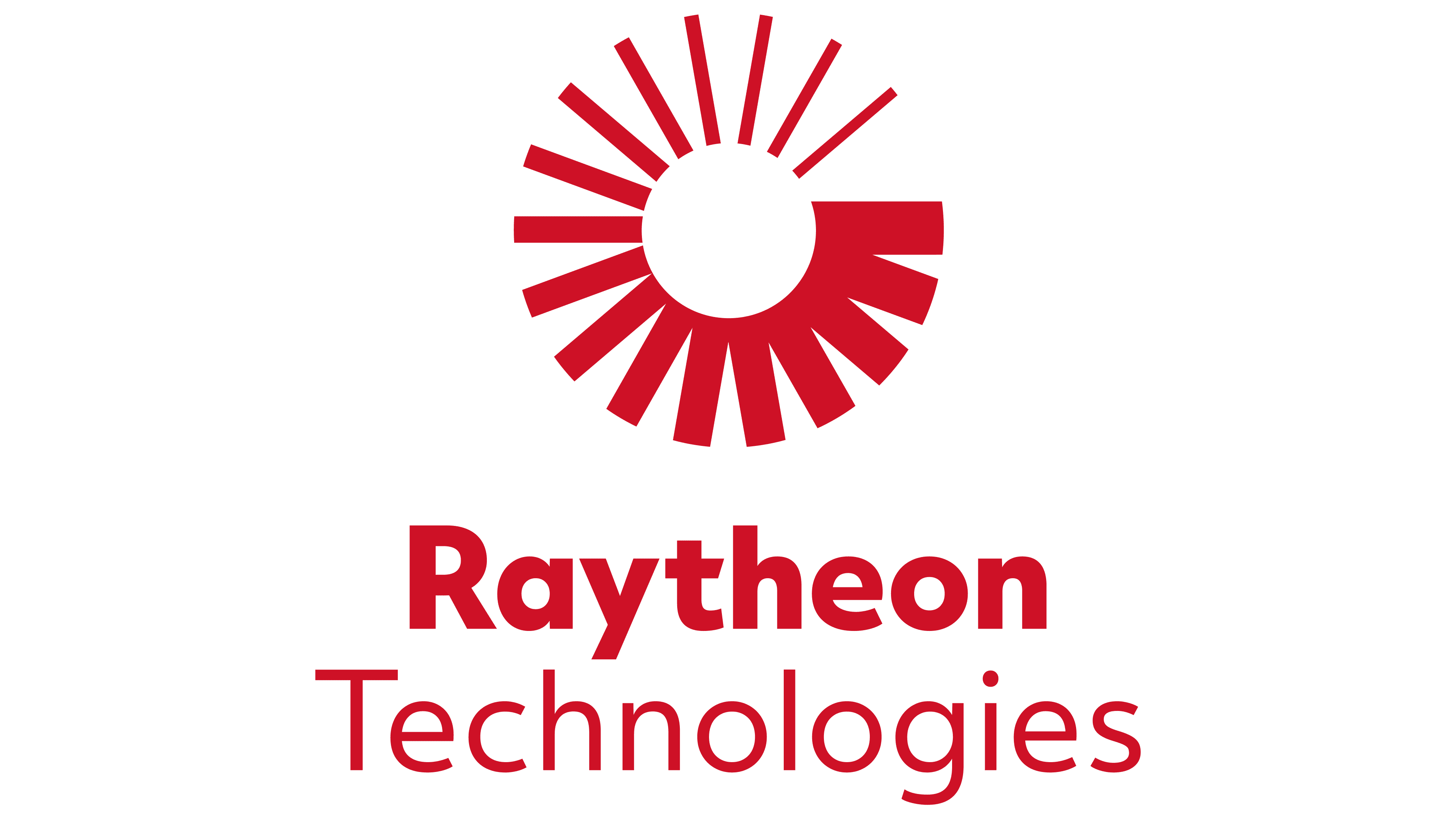 Red Raytheon Technologies logo with a stylized sunburst design above the company name in bold letters.