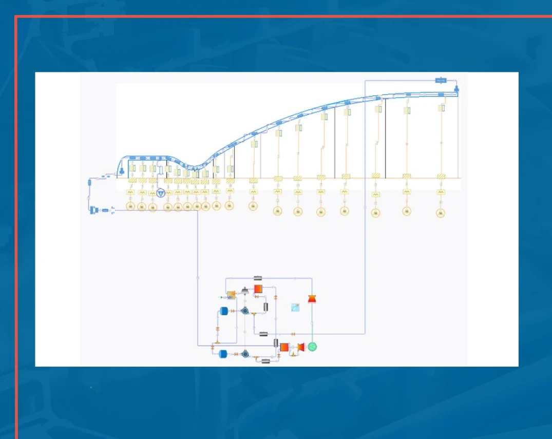 Flowchart diagram with interconnected nodes, arrows, and symbols inside a rectangular border, featuring a circuit-like design and various colored elements on a white background.