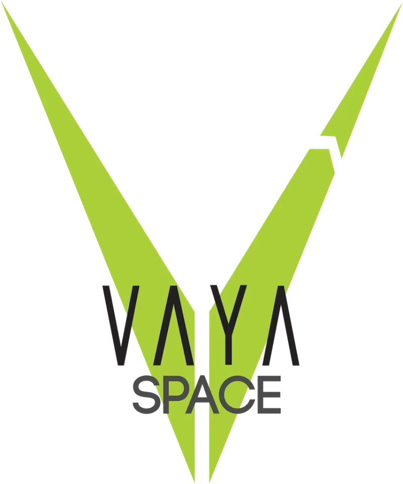 A stylized green "V" shape with the text "Vaya Space" below in black letters.
