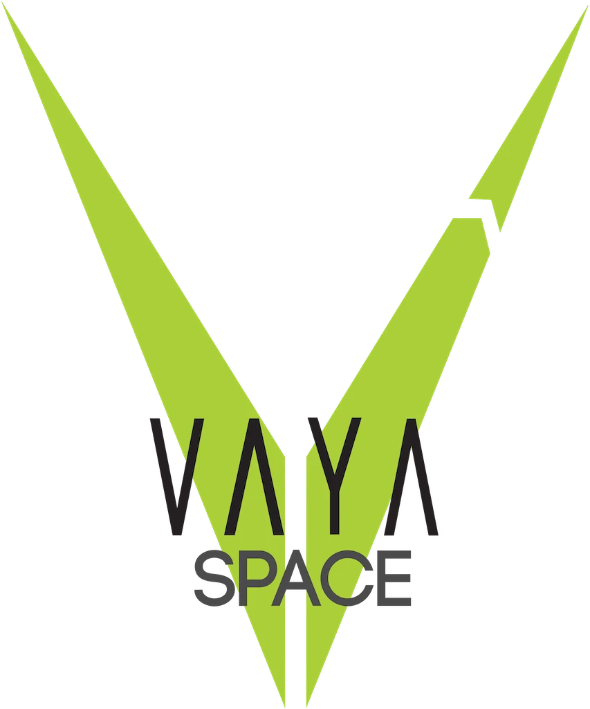 A stylized green "V" shape with the text "Vaya Space" below in black letters.