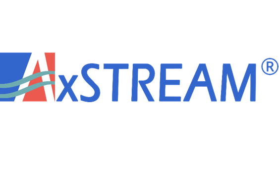 Logo displaying the word "AxSTREAM" with a stylized red and blue "A" and waves.